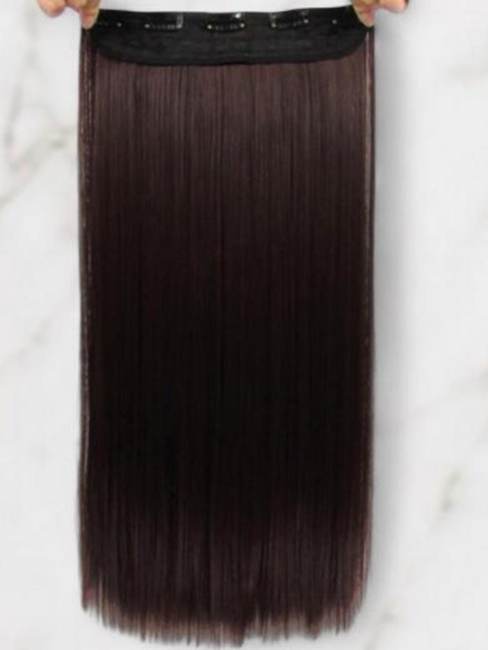 22 Inch Heat Safe Clip-In Straight Hair Extension - Dark Brown 5 Clips 1 Band